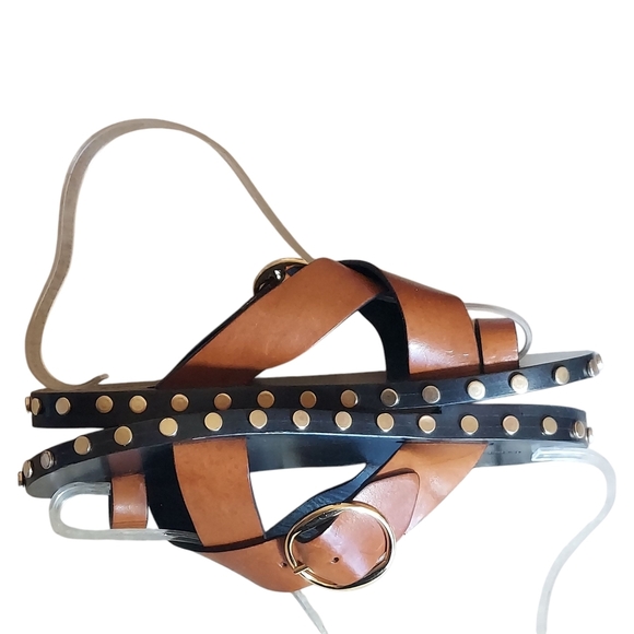 Isabel Marant Jolda Brown leather crossover straps with Gold Buckle Studded - Picture 11 of 16